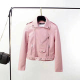 Hot Pink Motorcycle Jacket Autumn Zipper Multi-Color Short Leather Coat Women's Pu Jacket Coat Motorcycle Clothing