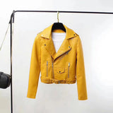 Hot Pink Motorcycle Jacket Autumn Zipper Multi-Color Short Leather Coat Women's Pu Jacket Coat Motorcycle Clothing