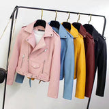 Hot Pink Motorcycle Jacket Autumn Zipper Multi-Color Short Leather Coat Women's Pu Jacket Coat Motorcycle Clothing