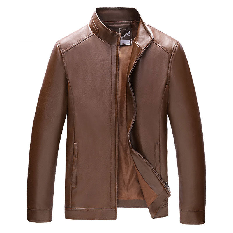 Spring and Autumn Thin Middle-Aged and Elderly Men's PU Leather Coat Business Stand Collar Leather Coat Men's Pu Jacket
