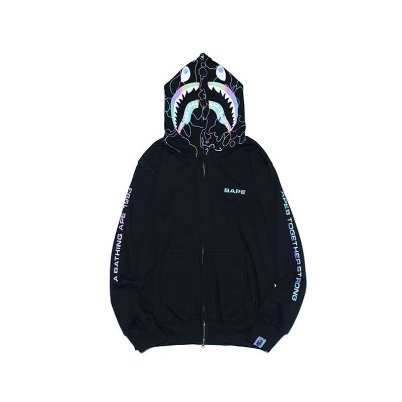 A Bath Ape Shark Sweater Zipper Reflective Color Ape Head Coat Hooded Hoodie