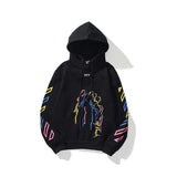 Autumn And Winter Colorful Line Character Velvet Padded Hooded Sweatshirt Men And Women Same Style