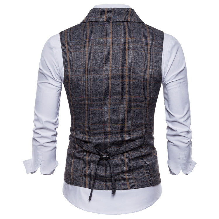 Tuxedo Vests Men Suit Vest Spring Men's Business Casual Plaid Vest