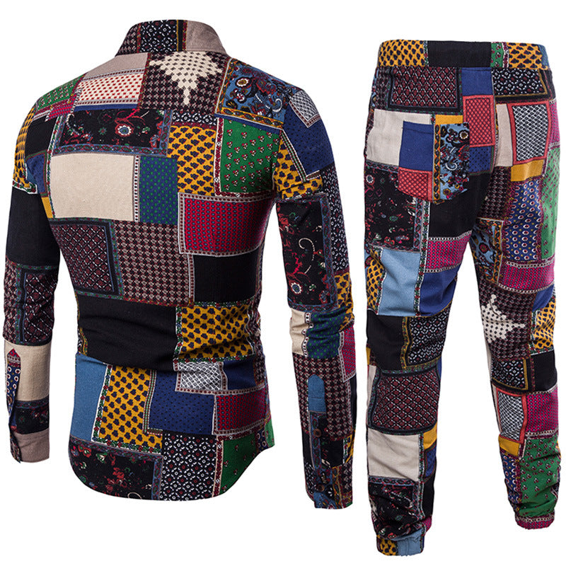 Men's Fashion Casual Pants Linen Cotton Twist Suit Men Shirt