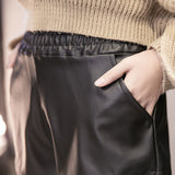 Leather Shorts Autumn and Winter High Waist Wide Leg A- line Loose PU Leather Pants