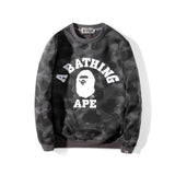 A Ape Print Sweatshirt Men's Youth Camouflage Brushed Sweater Autumn and Winter Cotton plus Size Student Pullover Sweater