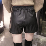 Leather Shorts Autumn and Winter High Waist Wide Leg A- line Loose PU Leather Pants