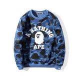 A Ape Print Sweatshirt Men's Youth Camouflage Brushed Sweater Autumn and Winter Cotton plus Size Student Pullover Sweater