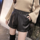 Leather Shorts Autumn and Winter High Waist Wide Leg A- line Loose PU Leather Pants