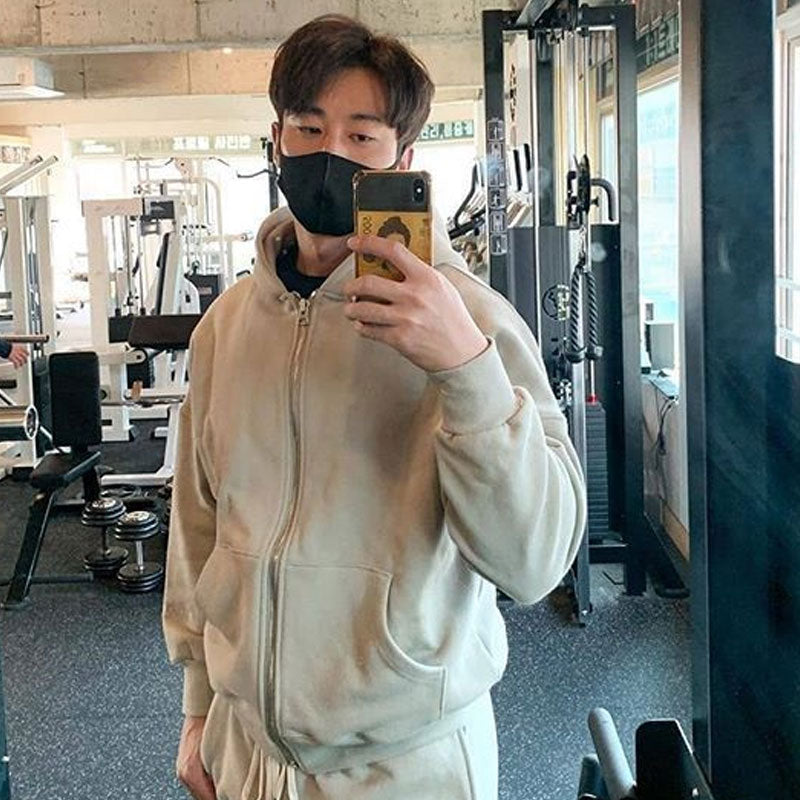 Men's Sports Hoodie Men Sweatshirts Fitness Male's Hoodies Winter Muscle Workout Coat Thick Fleece Embroidered Zipper Hooded Sweater Outdoor Keep Warm Training Wear