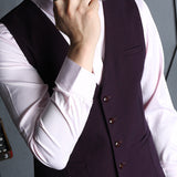 Burgundy Suit Men's Suit Three-Piece Suit Slim Fit Skinny Pants Casual Business Suit Wedding Groom Dress