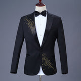 Mens Black Suit Men's Suit Stage Wear Slim-Fit Host Suit Dress