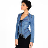 Spiked Leather Jacket Women's Motorcycle Jacket Rivet Zipper Denim Jacket Large Size Slim Fit Motorcycle Clothing Women
