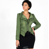 Spiked Leather Jacket Women's Motorcycle Jacket Rivet Zipper Denim Jacket Large Size Slim Fit Motorcycle Clothing Women
