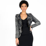 Punk Leather Jacket with Spikes Rivet Zipper Stitching Dovetail Denim Motorcycle Slimming Coat