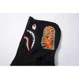 A Ape Print Hoodie Shark Embroidery Camouflage Stitching Hat Zipper Fleece Padded Coat Teen Student