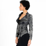 Spiked Leather Jacket Women's Motorcycle Jacket Rivet Zipper Denim Jacket Large Size Slim Fit Motorcycle Clothing Women