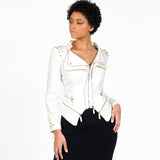 Punk Leather Jacket with Spikes Rivet Zipper Stitching Dovetail Denim Motorcycle Slimming Coat