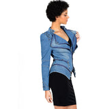Punk Leather Jacket with Spikes Rivet Zipper Stitching Dovetail Denim Motorcycle Slimming Coat