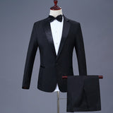 Mens Black Suit Men's Suit Stage Wear Slim-Fit Host Suit Dress