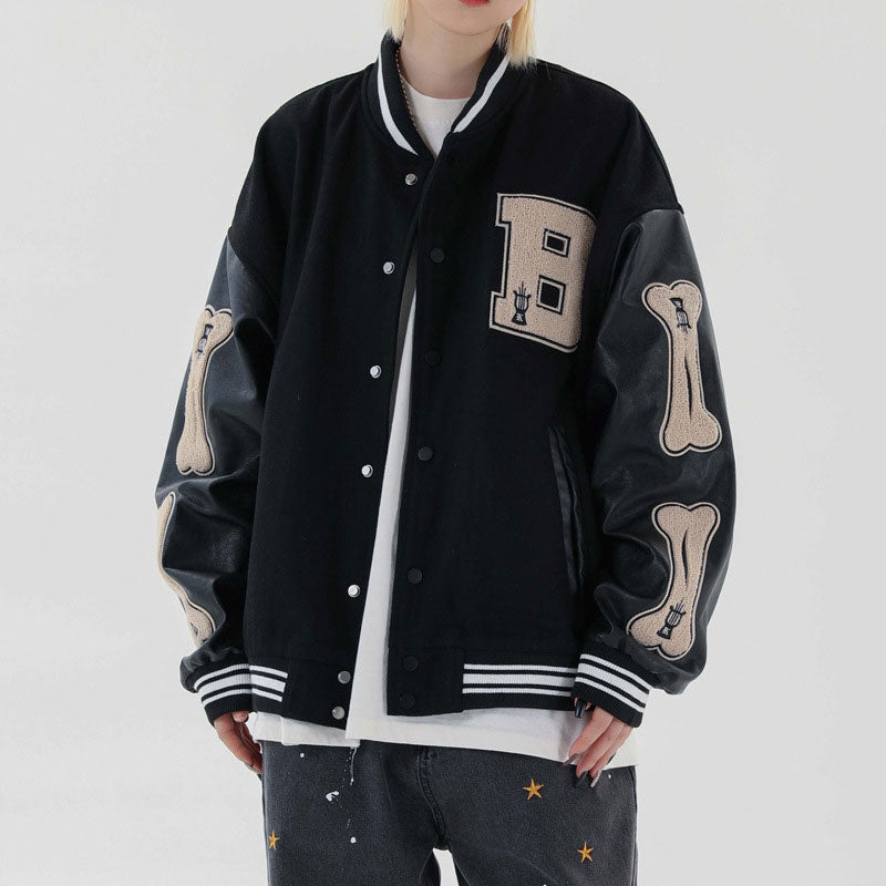 Varsity Baseball Jacket for Men Autumn and Winter Leisure Stand Collar MidLength Solid Color Loose Men's Clothing