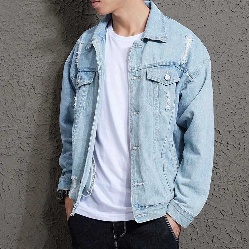 Spring Men's Denim Outer Coat Suit Plus Size Loose Student Denim Coat Men Denim Jacket