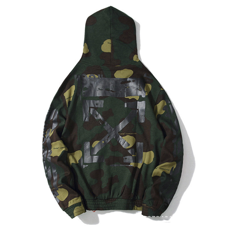 Autumn And Winter Camouflage Graffiti Ow Hooded Zipper Cotton Sweater