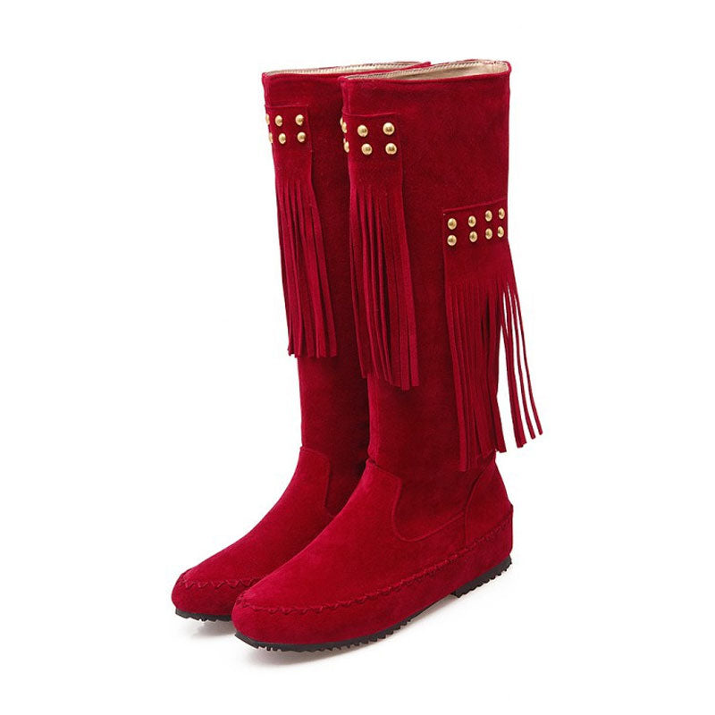 Beyonce Coachella Boots Brushed Velvet Tassel Boots Rivet High Leg Boot Wedge Leisure Boots