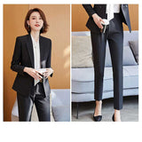 Women Pants Suit Uniform Designs Formal Style Office Lady Bussiness Attire Navy Blue Spring Business Suit