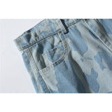 Mens Jean Shorts Animal Printed Washed Denim Shorts Men's Street Fashion Loose Straight Shorts Summer Bermuda Shorts