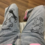 Anime Print Jeans Denim Pants Straight Jeans Loose Cartoon Printed Men's Pants