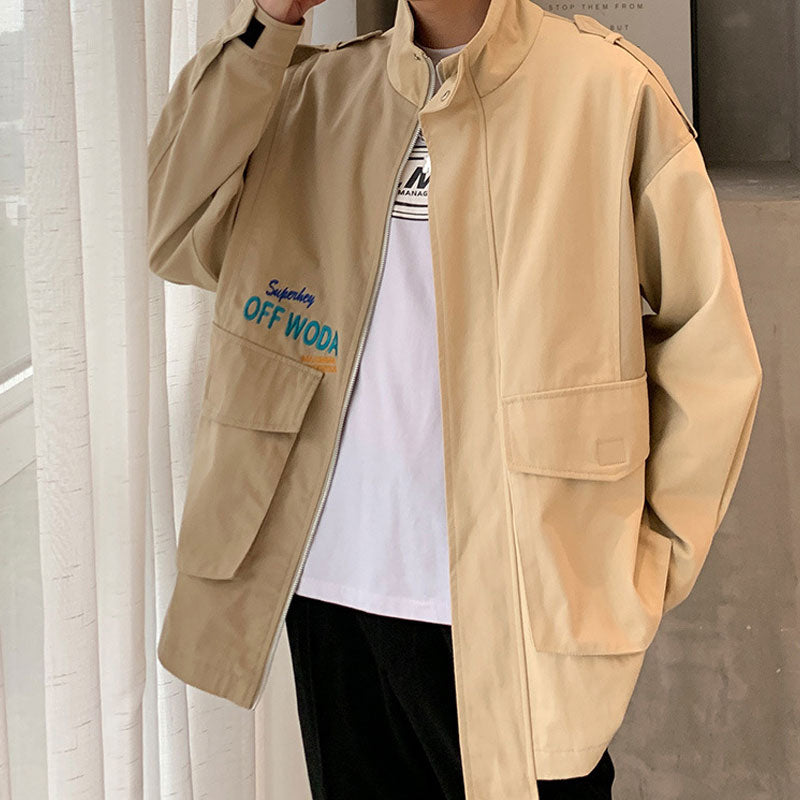 Men's Spring and Autumn Large Size Sports Sweater Top Long Sleeve Baggy Coat Color Matching Casual Men's Jacket