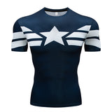 Captain America T Shirt Blue Digital Printing 3DT T-shirt Sports Tights Men's Sweat-Wicking Fitness