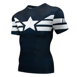 Captain America T Shirt Blue Digital Printing 3DT T-shirt Sports Tights Men's Sweat-Wicking Fitness