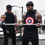 Captain America T Shirt Shield Printed Bodybuilding Gym Sports Vest