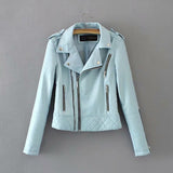 Hot Pink Motorcycle Jacket Lapel Zipper Women's Leather Jacket Women's Jacket Solid Color Fashion Coat