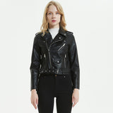 Urban Leather Jacket Spring and Autumn Pu Jacket Lapel Motorcycle Small Leather Coat Coat Top with Belt
