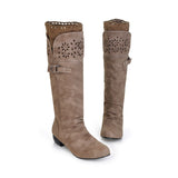 Coachella Cowboy Boots Autumn and Winter High-Top Flat Knight Hollow-out Lace Boots