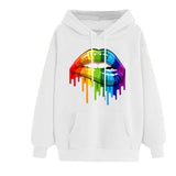 Maroon Graphic Hoodie Rainbow Candy Color Lip Printings