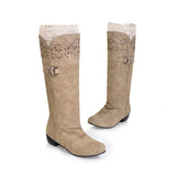 Coachella Cowboy Boots Autumn and Winter High-Top Flat Knight Hollow-out Lace Boots