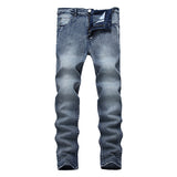 Straight Leg Jeans Slim Trouser Skinny Jean Men's Elastic Straight Jeans Casual Solid Color Slim Trousers