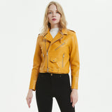 Urban Leather Jacket Spring and Autumn Pu Jacket Lapel Motorcycle Small Leather Coat Coat Top with Belt