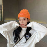 Women Beanies Thickened Knitted Hat Female Autumn and Winter Leisure Labeling Woolen Cap
