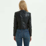 Hot Pink Motorcycle Jacket Spring and Autumn Leather round Neck Pu Washed Leather Short Coat Motorcycle Jacket