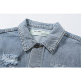 Ow Letter Printing Arrow Distressed Denim Jacket Coat Plus Size Casual Owt