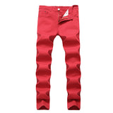 Straight Leg Jeans Slim Trouser Skinny Jean Men's Elastic Straight Jeans Casual Solid Color Slim Trousers