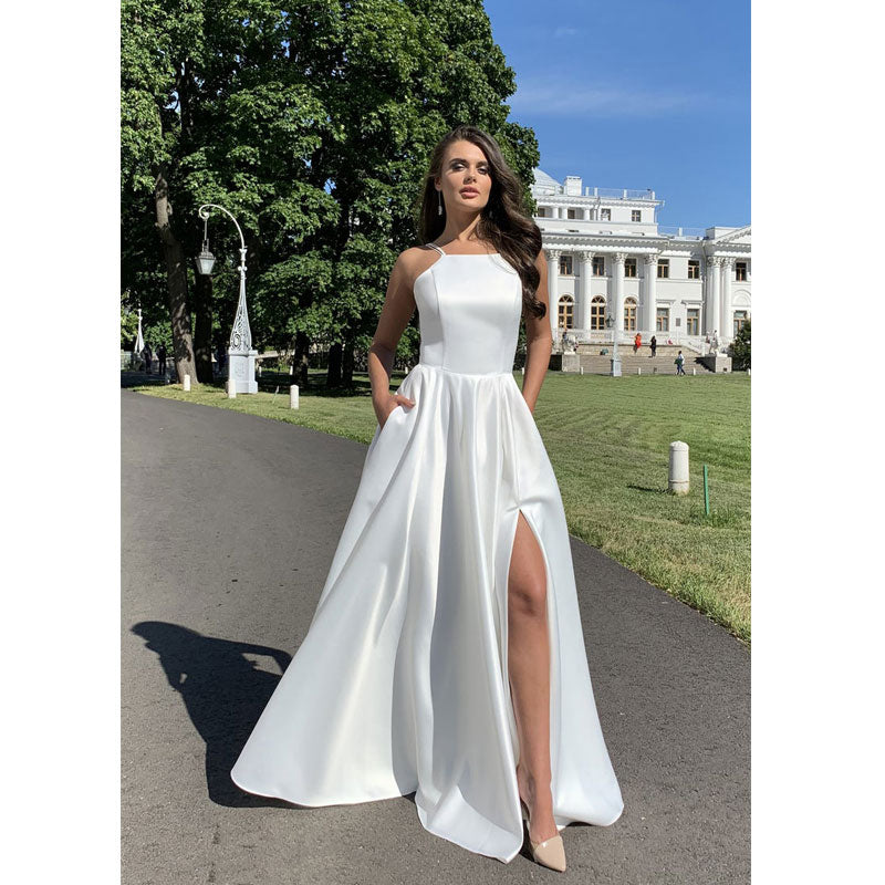 Bohemian Chic Wedding Dress Sleeveless Strap Backless Dress