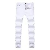 Straight Leg Jeans Slim Trouser Skinny Jean Men's Elastic Straight Jeans Casual Solid Color Slim Trousers