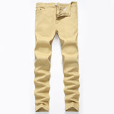 Straight Leg Jeans Slim Trouser Skinny Jean Men's Elastic Straight Jeans Casual Solid Color Slim Trousers