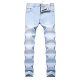 Straight Leg Jeans Slim Trouser Skinny Jean Men's Elastic Straight Jeans Casual Solid Color Slim Trousers